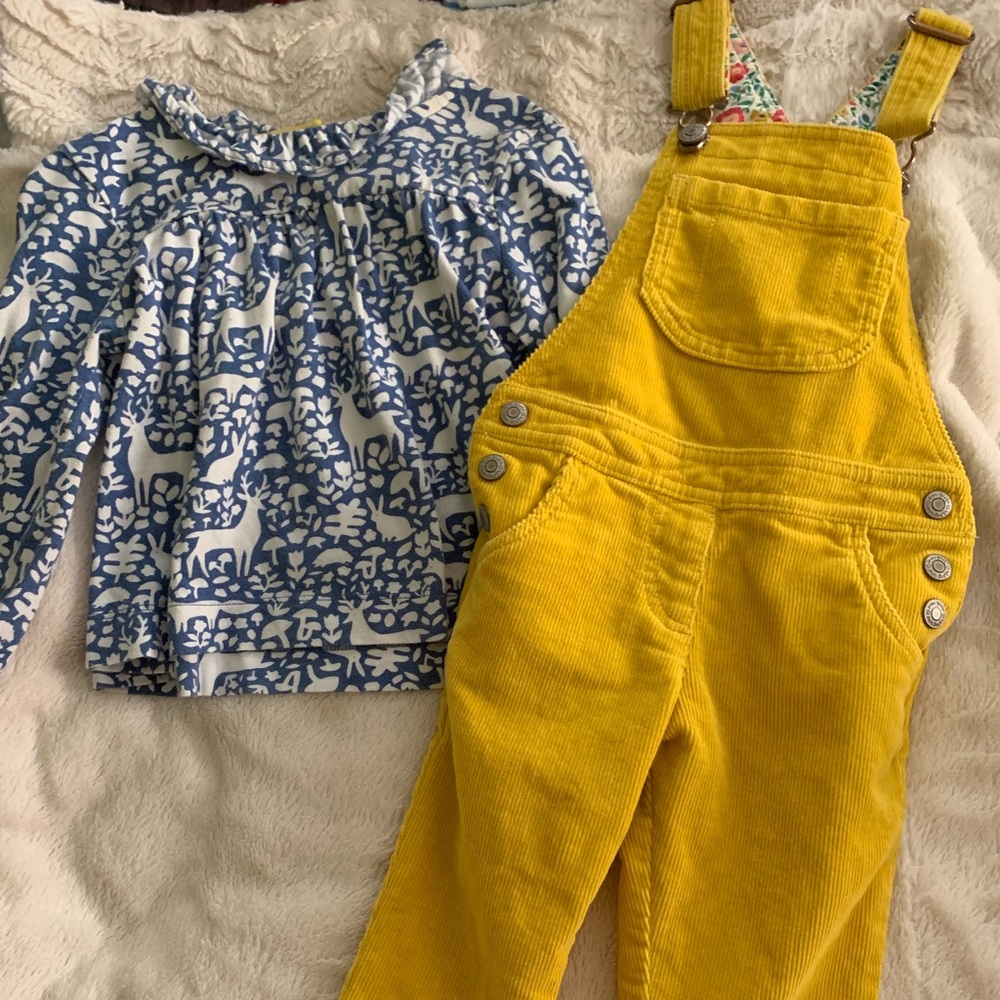Adorable corduroy overalls & animal print shirt